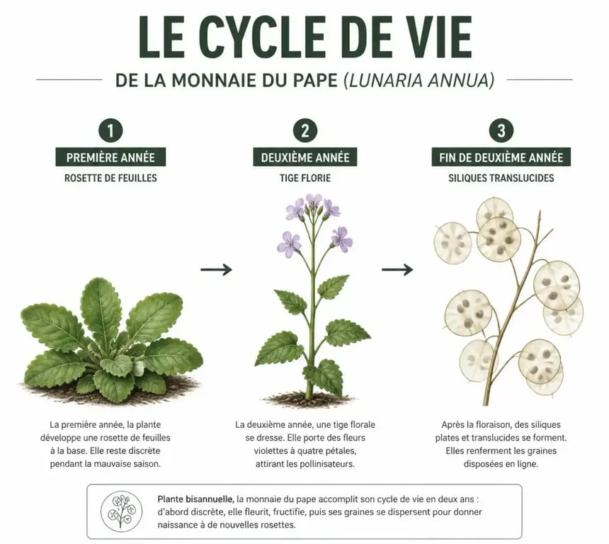 Cycle de vie de la monnaie du pape pour réussir sa plantation au jardin