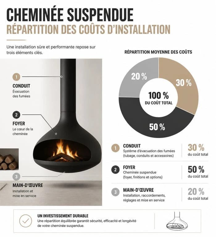 Répartition des coûts pour l'installation d'une cheminée suspendue