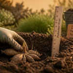Quand planter les dahlias en pleine terre : tubercule planté à 10 cm, collet vers le haut