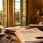 Séparation couple non marié maison, documents et clés sur table