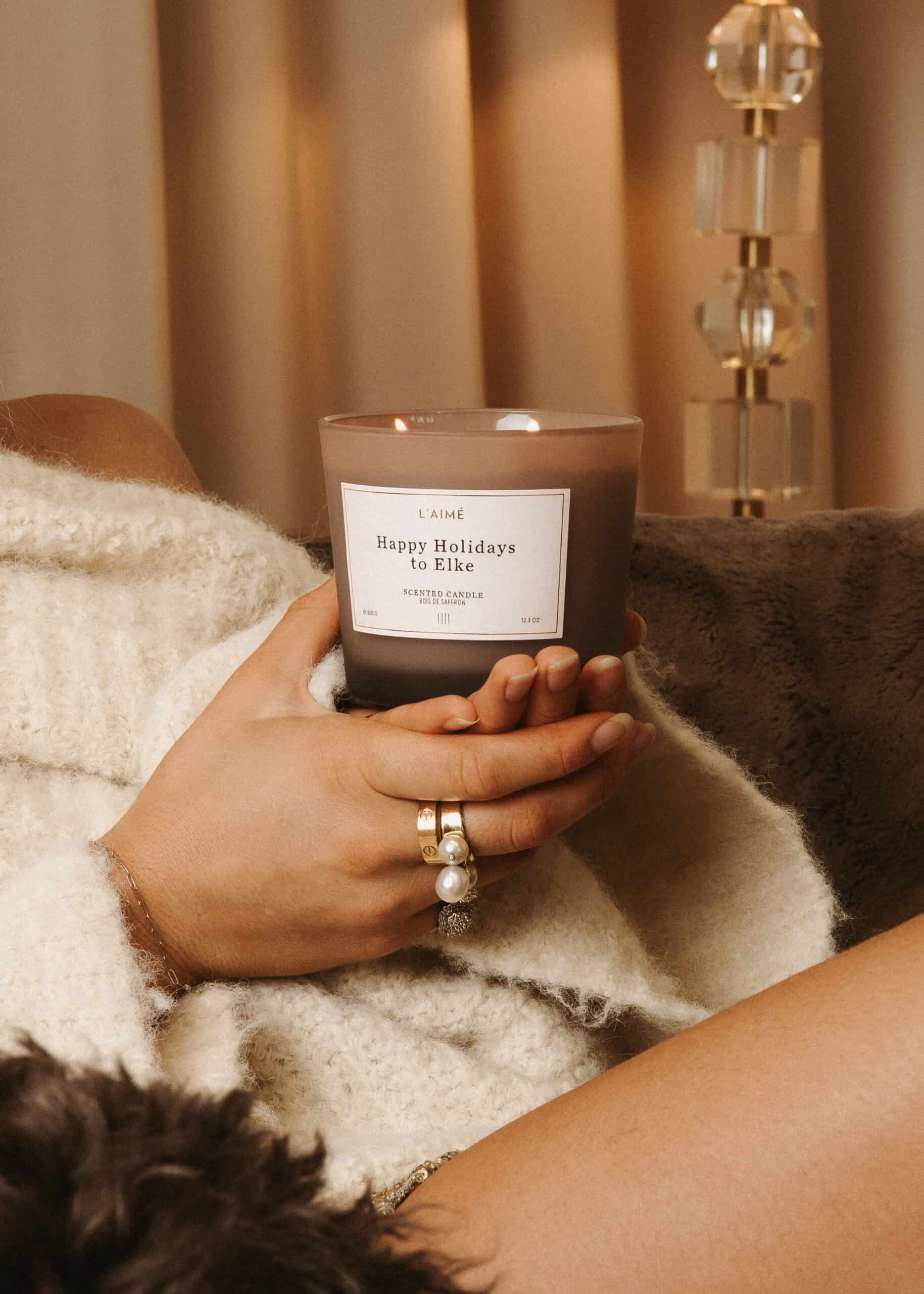 happy holidays to (name) candle L'Aimé Candles feestdagen cadeau wens kaars
