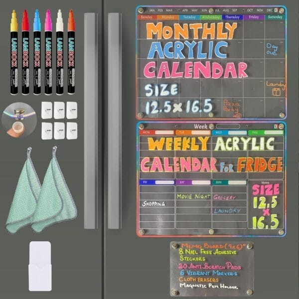 Lambock Magnetic Acrylic Fridge Calendar Set (3PCS) – Daily Weekly Monthly Planner