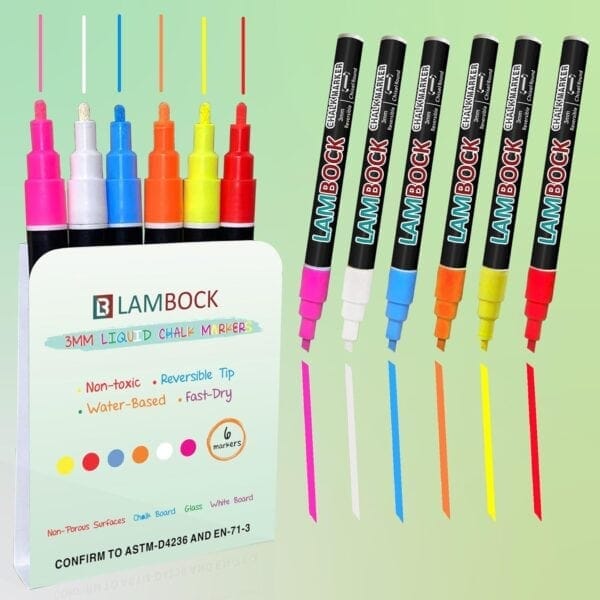 Lambock Pack Of 6 Liquid Chalk Markers – 3mm