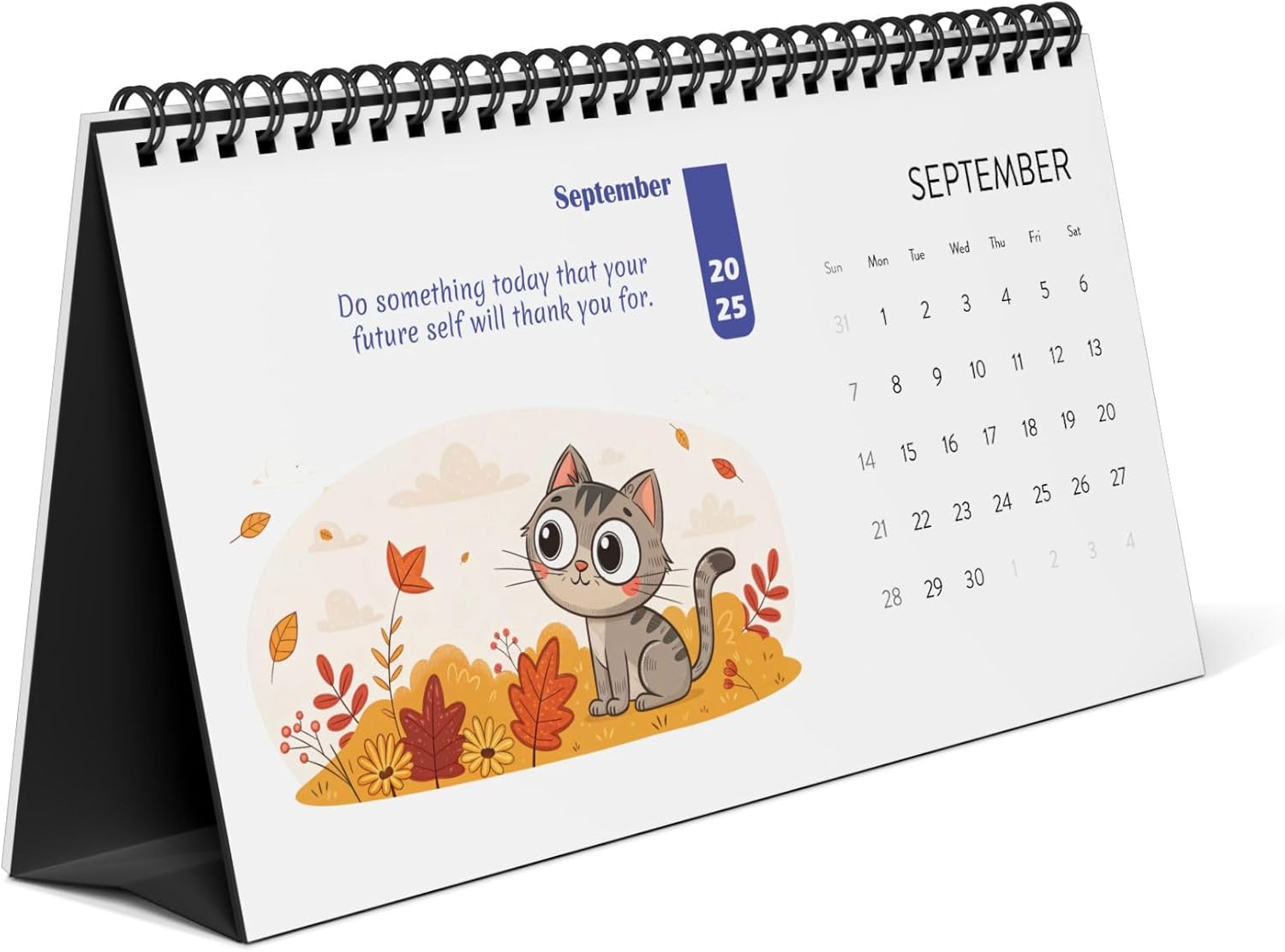 LAMBOCK Kawaii Cat Desktop Calendar 2025 –Cute Yearly Kawaii Calendar 2025 for Cat Lovers– 10" x 5" Desk Calendars 2025