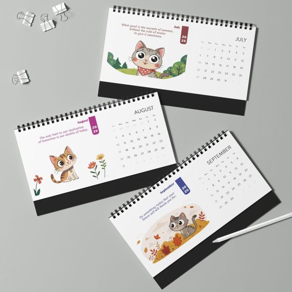 LAMBOCK Kawaii Cat Desktop Calendar 2025 –Cute Yearly Kawaii Calendar 2025 for Cat Lovers– 10" x 5" Desk Calendars 2025