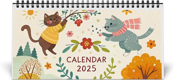 LAMBOCK Kawaii Cat Desktop Calendar 2025 –Cute Yearly Kawaii Calendar 2025 for Cat Lovers– 10″ x 5″ Desk Calendars 2025