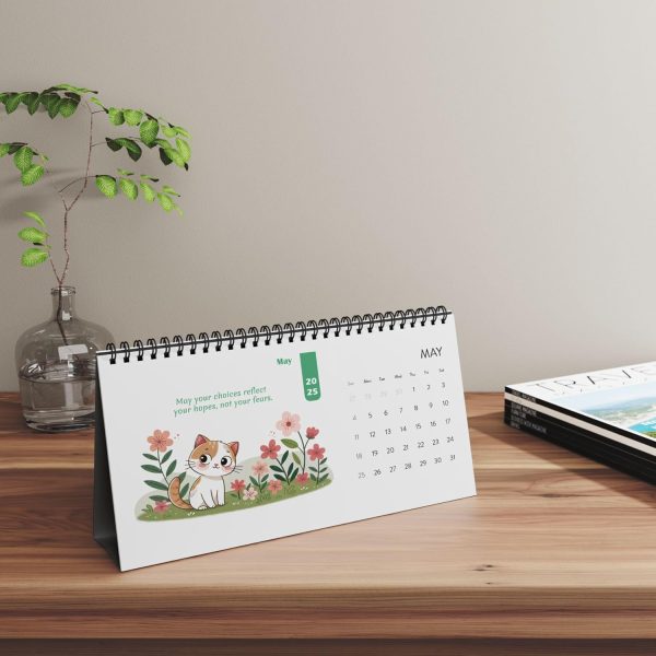 LAMBOCK Kawaii Cat Desktop Calendar 2025 –Cute Yearly Kawaii Calendar 2025 for Cat Lovers– 10" x 5" Desk Calendars 2025