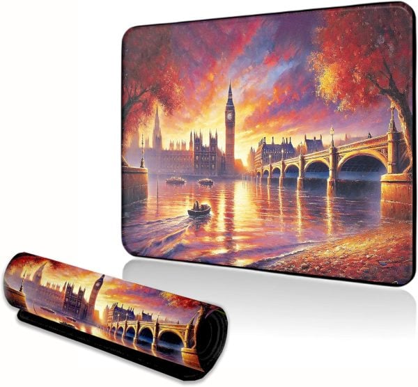 Kawaii Desk Mat Gaming Desk Pad London Big Ben Bridge Desk Mat, Vintage Retro Mouse Pad Office Decor Large Gaming Mouse Pad