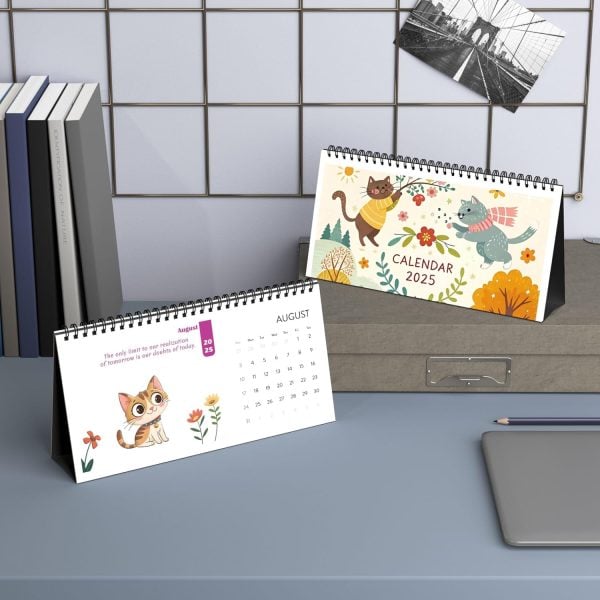 LAMBOCK Kawaii Cat Desktop Calendar 2025 –Cute Yearly Kawaii Calendar 2025 for Cat Lovers– 10" x 5" Desk Calendars 2025