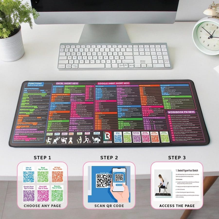 Excel Cheat Sheet Mouse Pad - XL Desk Shortcuts Mat | Lambock