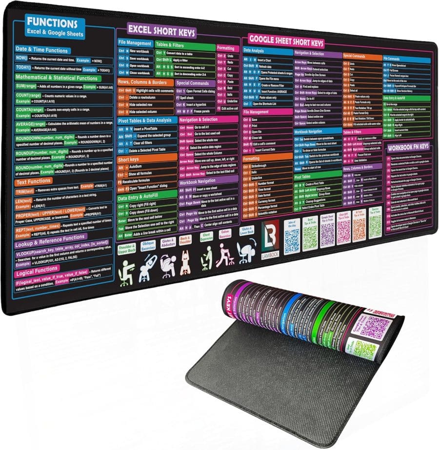 Excel Cheat Sheet Mouse Pad - XL Desk Shortcuts Mat | Lambock