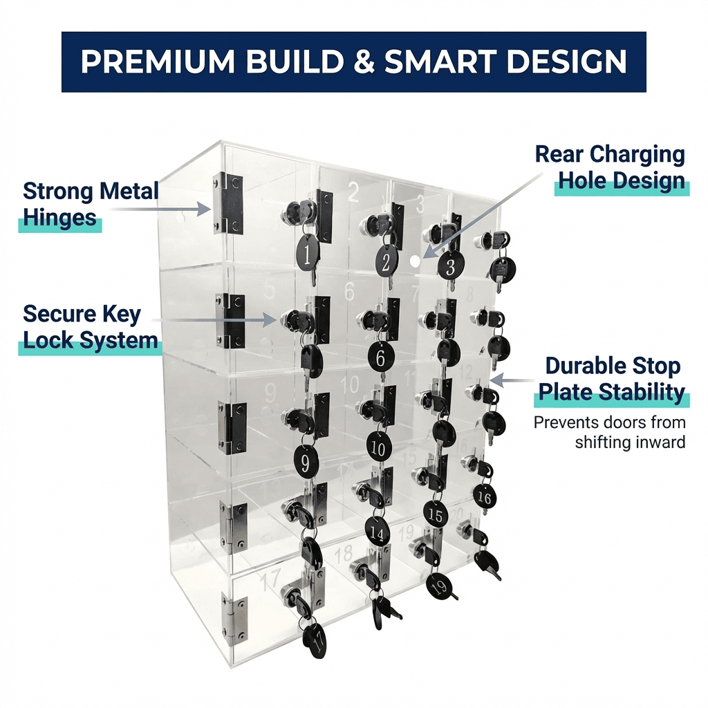 Secure lockers with durable metal hinges and advanced lock system for safety and reliability.