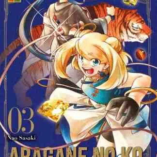 Alt: Copertina del manga Aragane no Ko 3 con personaggi anime e sfondo blu, include tigre e diamanti.