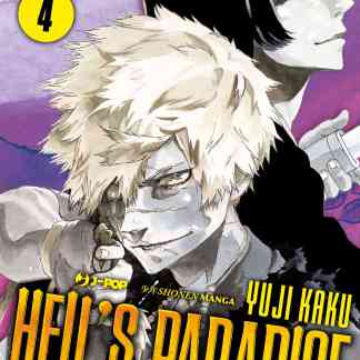 Testo alternativo: Copertina di Hell's Paradise volume 4, manga di Yuji Kaku, personaggi principali in stile anime.