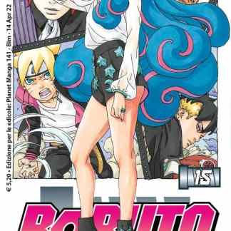 Ragazza con capelli blu e manga Naruto presentato sul copertina di Boruto.