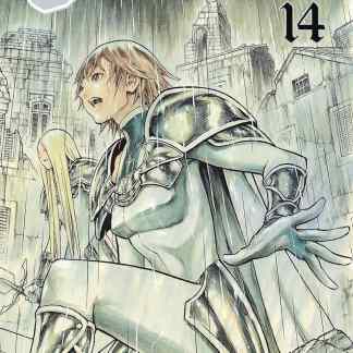 Illustrazione di Claymore nuovo edizione 14, guerrieri in battaglia sotto la pioggia.