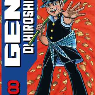 Illustrazione del personaggio Lupo di Hiroshima con foglie autunnali sullo sfondo, stile manga.