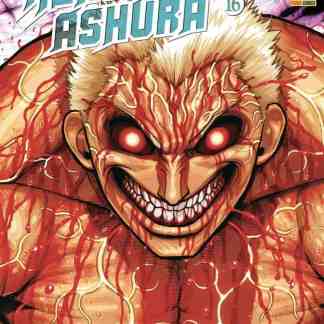 Immagine di un personaggio con occhi rossi e sorriso inquietante, coperto di vene e sangue.