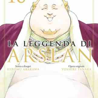 Illustrazione dell'imperatore Arslan con corona e abiti regali in stile manga.
