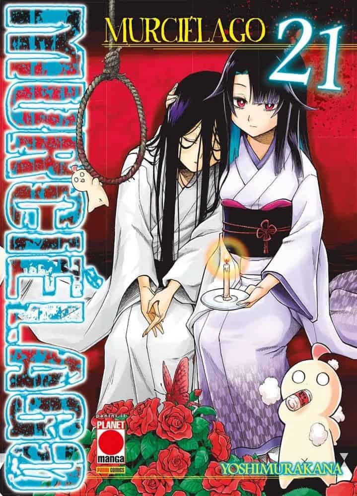 Immagine di due personaggi manga in yukata con candela e fiori, atmosfera misteriosa.