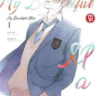 Ragazzo affascinante in uniforme con giacca blu e cravatta, stile manga romantico e moderno.