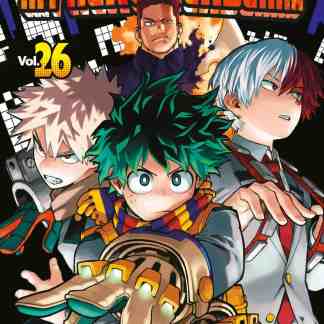 Copertina manga My Hero Academia, protagonisti principali in stile anime.