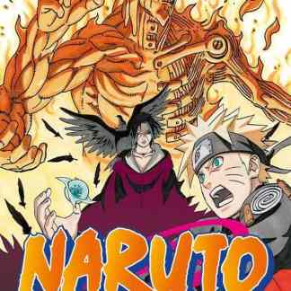 Potente immagine di Naruto, Sasuke e un gigantesco nemico, in stile manga emozionante e accattivante.
