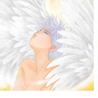 Angelo con ali bianche e luce aurora, simbolo di protezione della natura e ambiente, illustrazione delicata e ispiratrice.