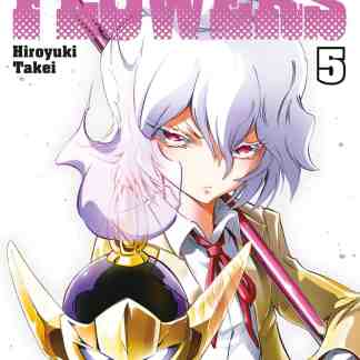 Copertina manga Shaman King Flowers vol. 5 con protagonista con armatura e sfumature rosa.