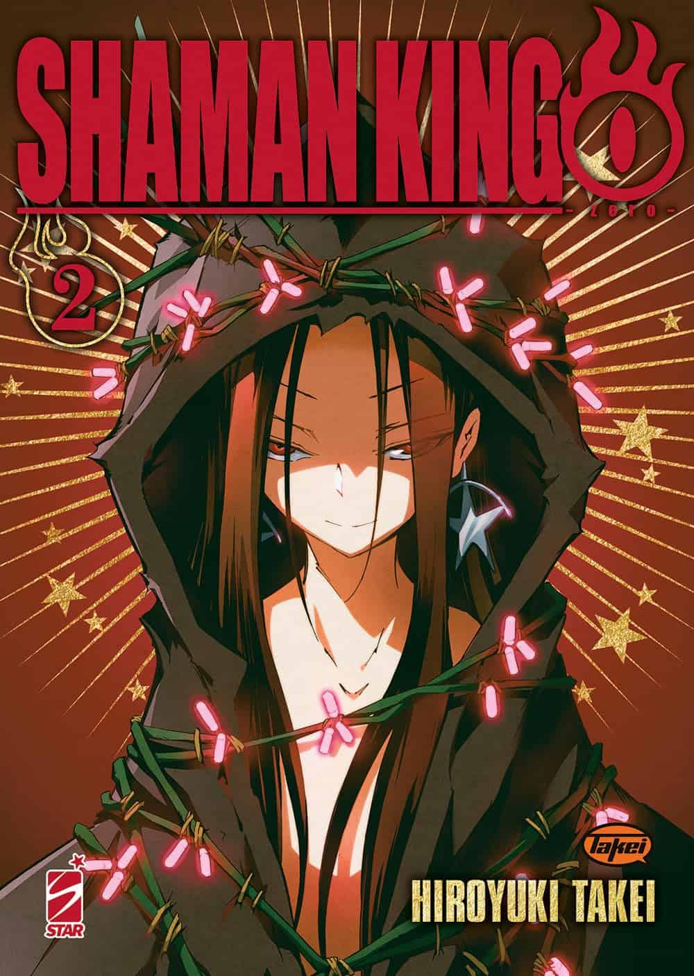 Alt text: Cover di Shaman King Zero 2, manga di Hiroyuki Takei con protagonista con corona di luci rosa.