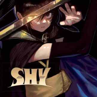 Ragazza con sguardo timido, impugnando una spada, in stile manga.