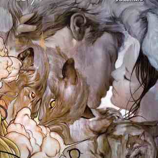 Lupi e protagonisti umani in un'immagine artistica, elemento centrale del volume 8 di fiabe.