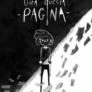 Illustrazione di copertina di Riccardo Accattatis, stile fumetto nero e bianco, con personaggio e fogli volanti, promuove la lettura.