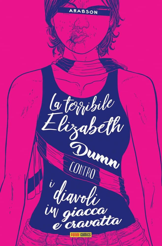 Ragazza con occhiali, abbigliamento sportivo e espressione determinata, style fumetto colorato di rosa e blu.