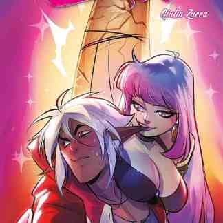 Illustrazione di una coppia fantasy con personaggi elf e strega, stile manga, copertina colorata, atmosfera romantica.