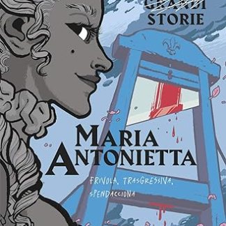 Ritratto di Maria Antonietta con stile elaborato, copertina di fumetto con tonalità azzurre e rosse.