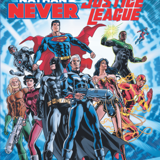 Supereroi Nathan Never e Justice League in copertina digitale con personaggi iconici.
