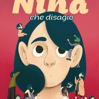Ragazza con faccia pensierosa e dettagli di bambini e cani che rappresentano il disagio emotivo.