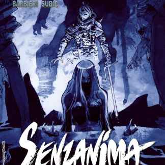 Illustrazione dark di un personaggio in stile inferi con creature spettrali e atmosfera inquietante.