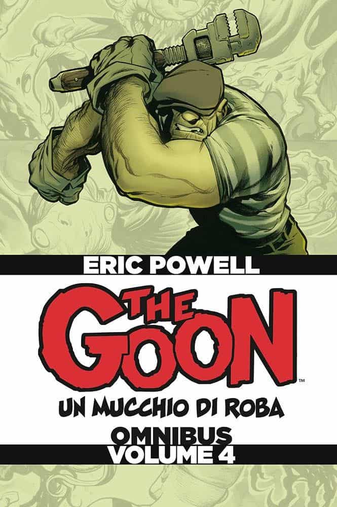 Illustrazione di Goon con arma in mano, copertina di fumetto in stile cartone animato.