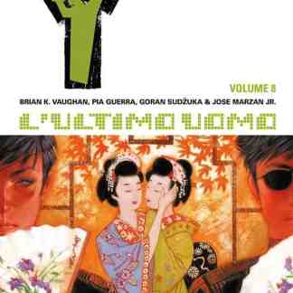 Immagine di copertina di Y, L'Ultimo Uomo 8 con draghi in kimono e stile giapponese.