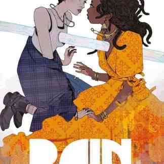 Ragazze che si confrontano in stile alternativo e colorato, scena di graphic novel Rain di Joe Hill.