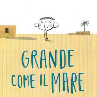 Illustrazione di un bambino con caschetto e biglietto di saluto, ispirata al mare e alla grandezza.