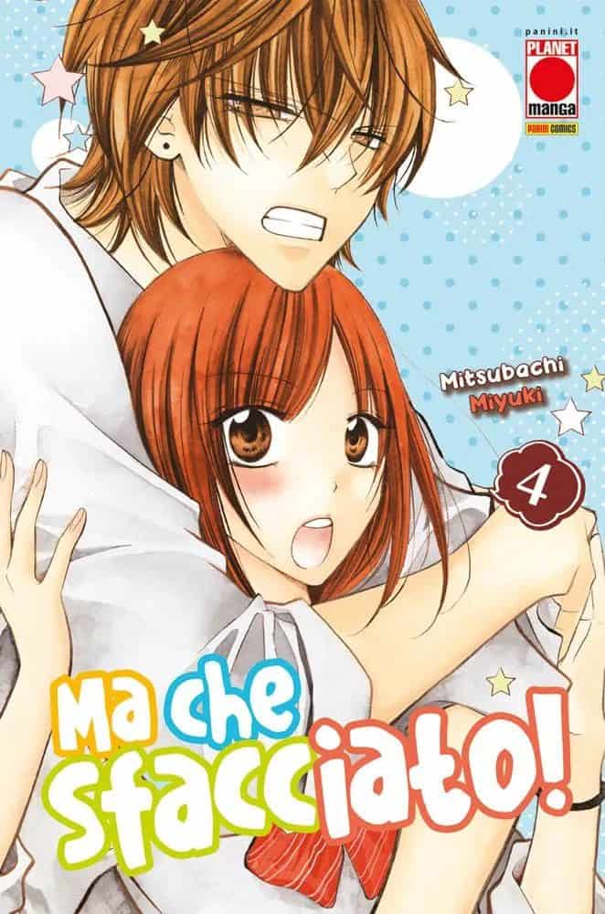 Ragazza manga con capelli rossi e ragazzo con capelli castani, scena romantica in stile manga, copertina vol. 4, manga di Mitsubachi Miyuki.