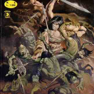 Copertina fumetto Conan con guerrieri e battaglia epica.