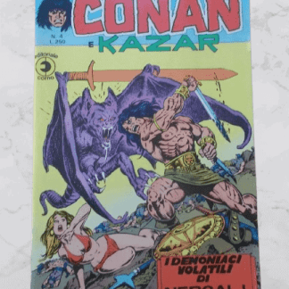 Copertina del fumetto Conan Kazar, edizione Corno, con battaglia tra Conan e un drago.