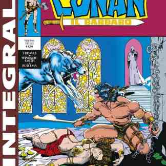 Conan combattente contro un lupo feroce in un castello gotico.