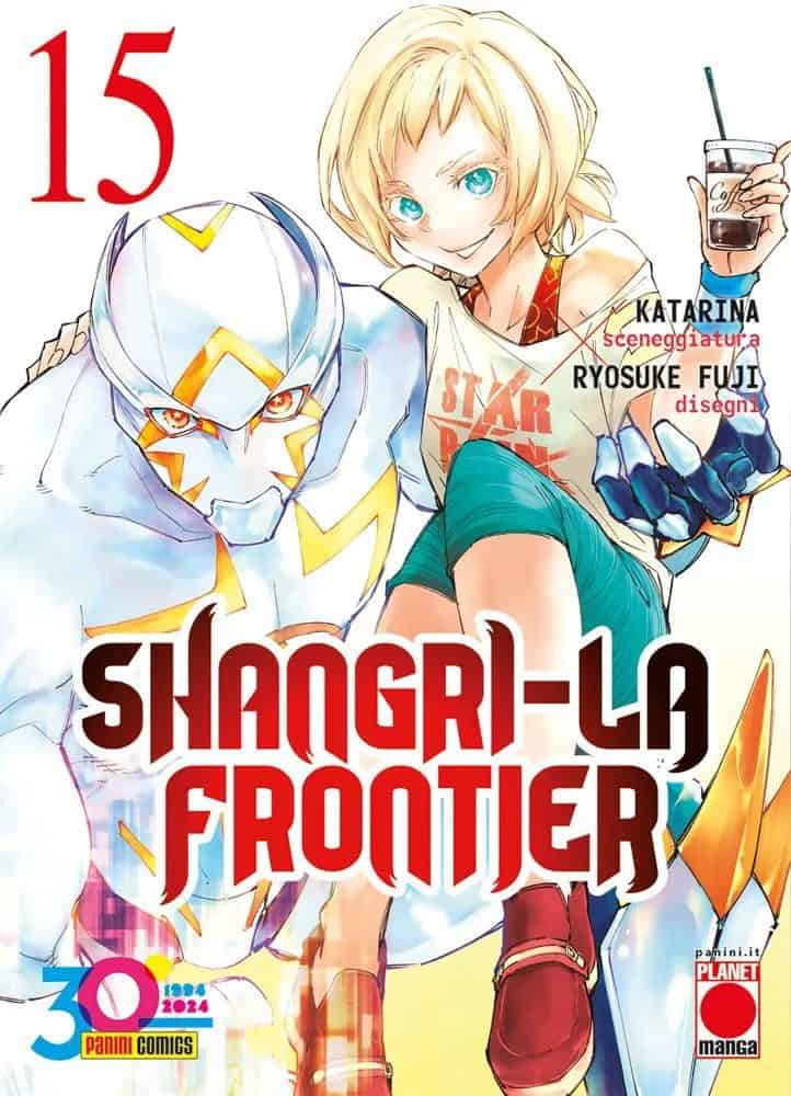Copertina manga Shangri-La Frontier 15 con personaggi animati.