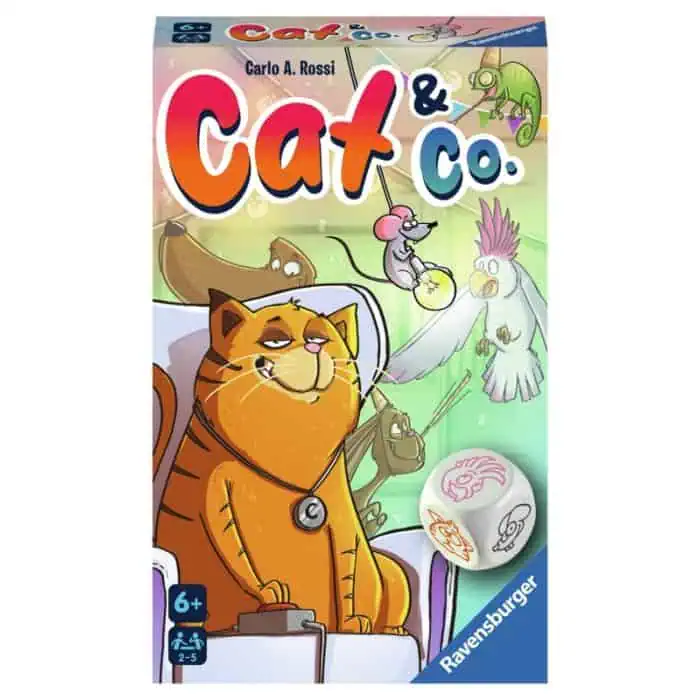 Gioco di carte Cat & Co con gatti e animali colorati, adatto a bambini sopra i 6 anni.