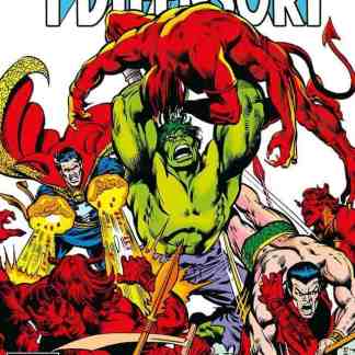 Supereroi Marvel: Hulk, Doctor Strange e altri difensori in questa copertina di fumetti classici.